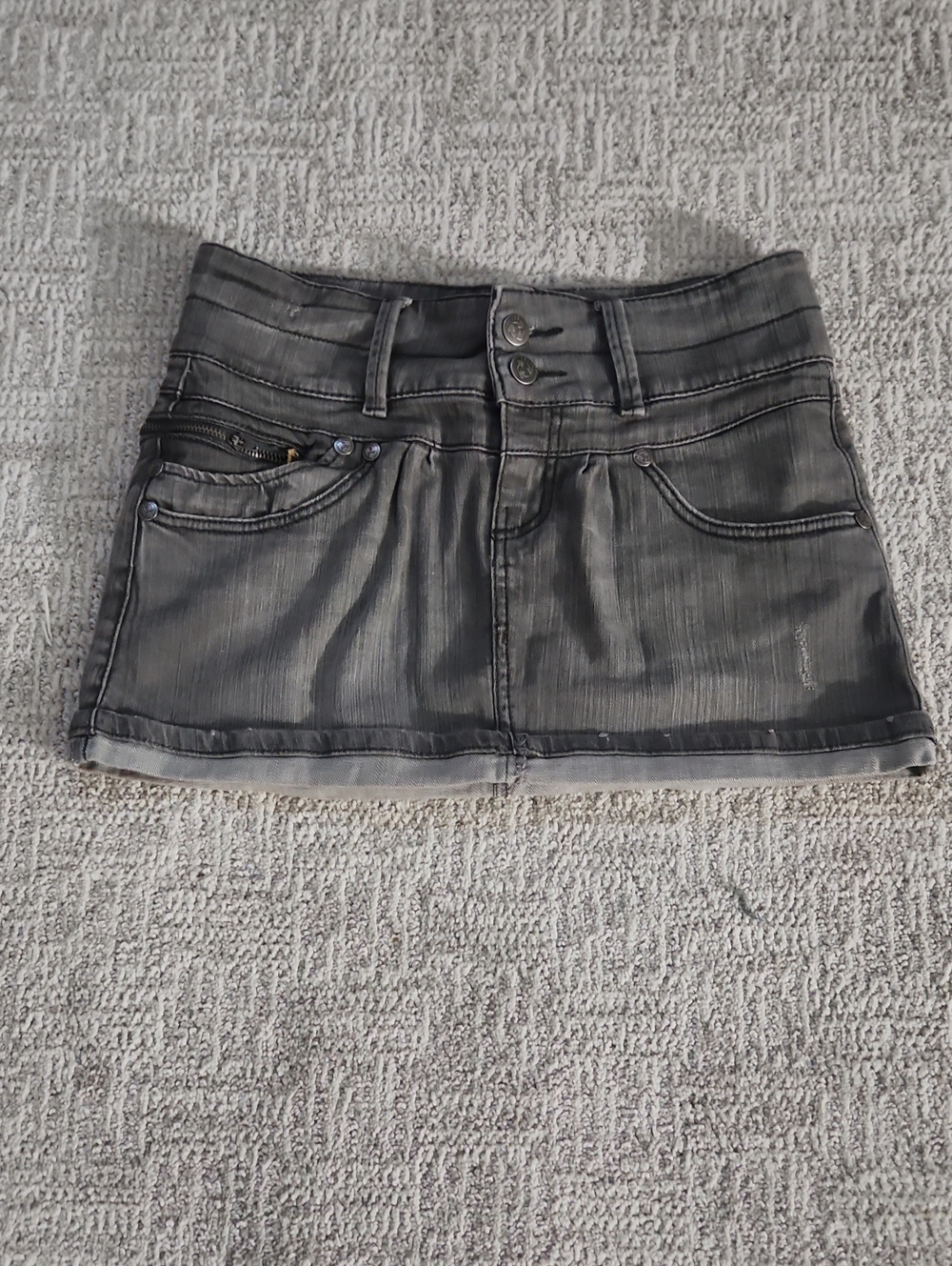 Women's Mini Denim Skirt in Charcoal Gray